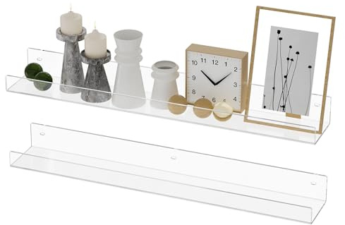 Hexsonhoma 60.5cm klare Acrylwand langes Regal 2-Pack, Acryl-Sich hin- und herbewegende Buchregale, Wandmontage unsichtbares Ledge Buch Regal