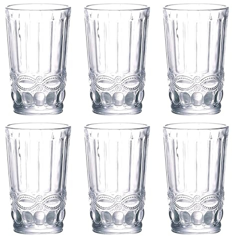 Lot de 6 verres à vin et verres à boire vintage colorés avec gaufrage en relief (nœud transparent, verre à boire) Verre à vin, verre à eau, long drink, verre à cocktail, verre