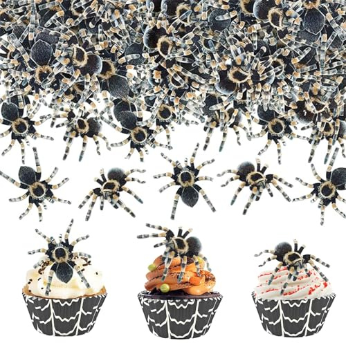 80 Stück Halloween Spinnen Kuchendeko,Spinnen Cupcake Topper | 40 Essbare Spinnen Deko+40 Spinnen Cupcake Topper,für Halloween Party Kuchen Deko