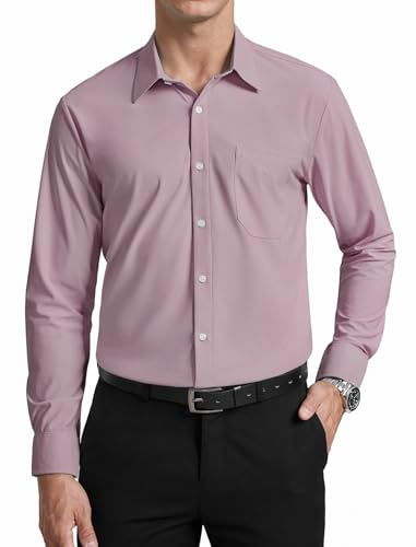 Enlision Camicia Uomo Manica Lunga No Stiro Elasticizzata Elegante Camicia che non si Stropiccia Uomo con Bottoni Antigrinza Taglio Regolare Formale da Ufficio con Tasca