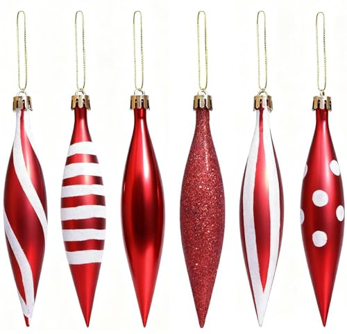 JJQHYC 6 Stück Weihnachtskugeln Rot Weihnachtsdeko Christbaumschmuck Tropfen Hängende Ornamente Weihnachtsbaum Dekoration für Urlaub Neujahr Party