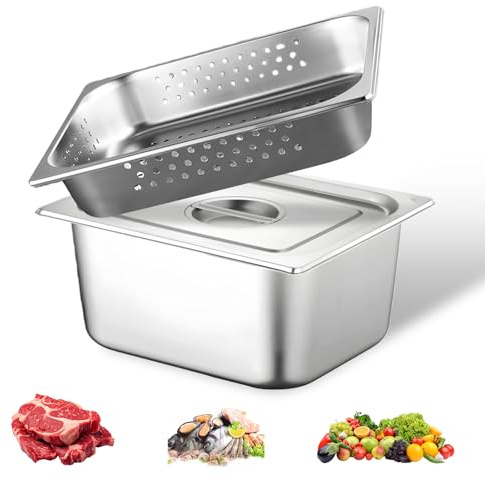 Lot de 3 bols à panure en acier inoxydable avec couvercle - Pour escalopes, poissons, viandes, gastronomes - Idéaux pour la rue à paner, le buffet, la restauration, la cuisine, GN1/2, 32,5 x 26,5 x 10