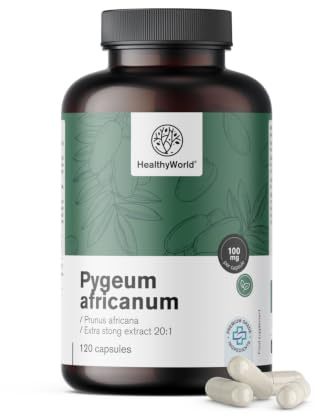HealthyWorld Pygeum - extracto de ciruelo africano (Pygeum Africanum) – 100 mg de extracto 20:1 por cápsula – 120 cápsulas vegetales – Vegetariano – Apoyo para hombres – Suministro para 4 meses