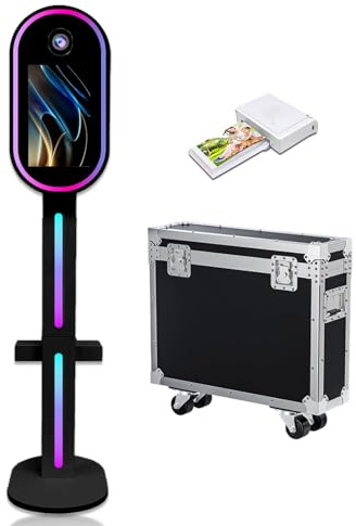 Photomaton DSLR avec écran tactile de 15,6, appareil photo avec étui de transport et lumière RVB pour mariage, remise de diplôme, fête, événements, location (noir, photomaton + imprimante)