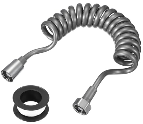 uxcell Bidet Shower Hose, Telescopic Spring Tube Hose with Plumbers Tape, Flexible Shower Tube for Toilet Bidet Sprayer Bathroom Faucet Handheld Shower Pet Washing, 79(Light Gray)