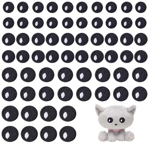 PH PandaHall 40 Paare Schwarze Augen Bügelapplikationen, 4 Größen Bestickte Augen Applikationen 10mm 12mm 14.5mm 16mm Handwerk Augenaufnäher Cartoon Augenaufnähen für DIY Kleidung Kostüm Hüte Taschen