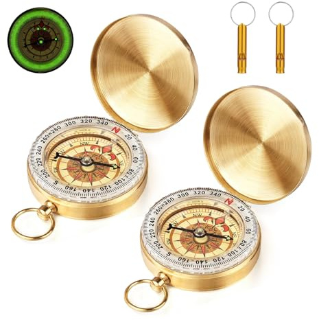 Flintronic 2PCS Navigation Compass, Vintage Clamshell Compass with Luminous Function, Waterproof Pocket Compass for Outdoor Camping Navigation, Orienteering and Survival
