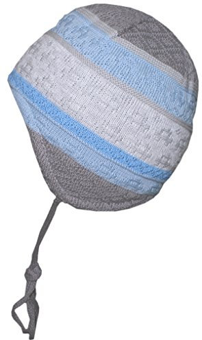 maximo Dicke Wintermütze in Hellgrau, Wollweiß und Hellblau BW Strick mit Sweatfutter 280300 (45 cm)