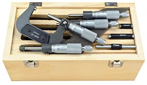 Coffret de 4 micromètres d'extérieur simples - Micromètres 0-25 mm; 25-50 mm 50-75 mm et 75-100 mm inclus dans le coffret - Lecture sur le tambour gradué au 0.01 millimètre - Micron France