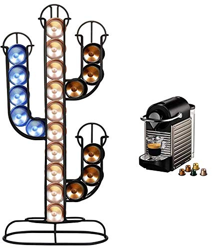 Bakaji Portacapsule Porta Capsule Caffe' Forma Cactus Dispenser Stand in Metallo 40 Posti Colore Nero Dimensione 42 x 10 x 19,5 cm Design Moderno