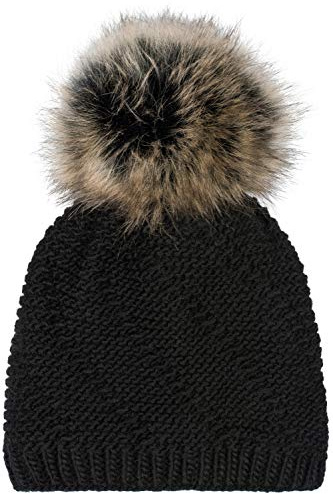 styleBREAKER Unisex Strick Bommelmütze Fleece | Fein gestricktes Gewebe, Fake-Fur-Pompon (Ø 12 cm), wärmendes Innenfutter, Bundweite 23 cm, dehnbar für 46-60 cm Kopfumfang.