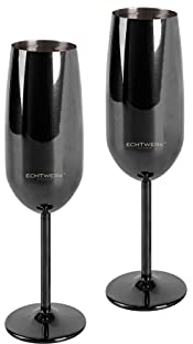 ECHTWERK Set di bicchieri da champagne 2 pezzi in acciaio inox, edizione nera, 250 ml, 22,5 x 6,3 cm