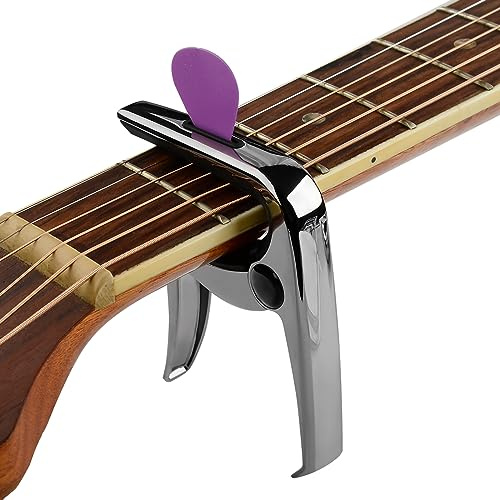 Geekria 3IN1 Gitarren-Capo, Metall-Capo aus Zinklegierung für Akustik & E-Gitarre, Ukulele, Mandoline, klassische Gitarrenzubehör (Gun Color)