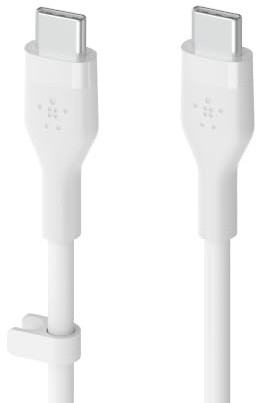 Belkin BoostCharge Flex cable USB C a USB C de silicona, cable de carga rápida Power Delivery con certificación USB-IF para iPhone 16 y 15, Galaxy S24, iPad, MacBook, Note, Pixel y más, 1 m, blanco