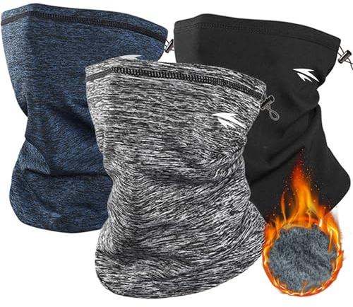 Zollen 4/3/1 Pack Neck Warmer Snood for Men Women Unisex Fleece Winter Neck Gaiter Windproof Bandana Adjustable Face Covering Scarf for Skiing Motorcycle Outdoor Sports Running Cycling