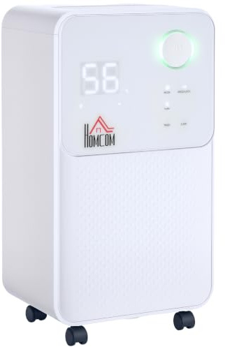 HOMCOM 12L/Day Dehumidifier with 2L Tank for Home Damp, Laundry | Electric Air Dehumidifier, 4 Modes, Continuous Drainage, 24H Timer, Humidity Sensor, Digital Humidity Display