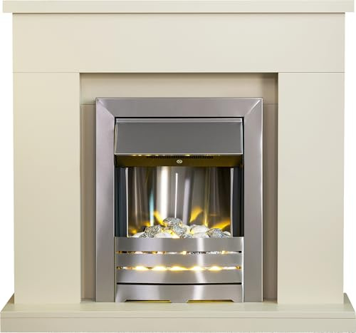 Adam Lomond Fireplace in Stone Effect with Helios Electric Fire in Brushed Steel, 39 Inch