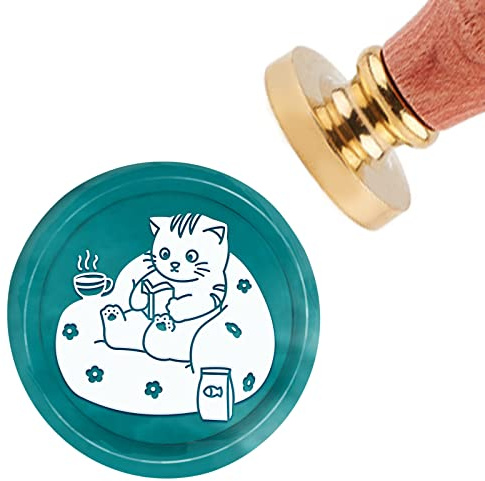 craspire Wachssiegelstempel Katze Freizeit Siegellackstempel 30 mm Abnehmbarer Messingkopf Siegelstempel Mit Holzgriff Für Geburtstagseinladungen Geschenk Scrapbooking Dekor