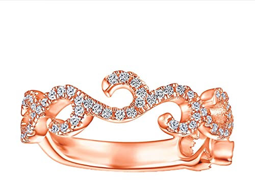 Lieson Hochzeit Ringe 925 Silber Damen, Frauen Ringe Mit Stein Elegant Blatt Rund Zirkonia Ringe Verlobung Rosegold Größe 60 (19.1)