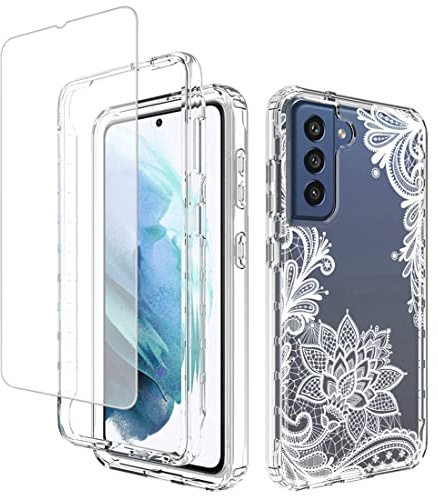 Yerebel Case for Galaxy S21 Case, Samsung S21 SM-G991U with Tempered Glass Screen Protector, Floral Design Shockproof Bumper Full Body Protective Cell Phone Cover for Samsung Galaxy S21 5G (Mandala)
