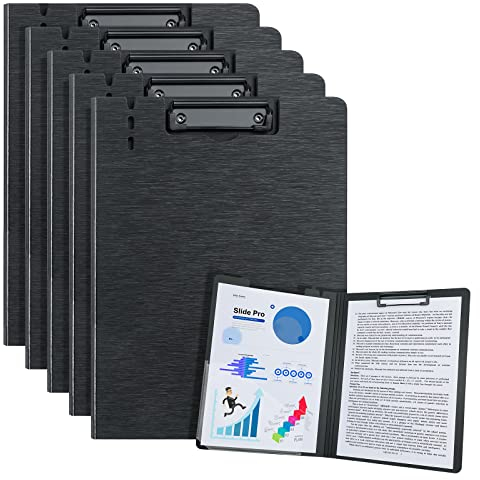 URbantin Klemmbrett Ordner, 5 Pack Faltbare A4 Klemmbretter mit Tasche für Geschäft, Büro, Schule oder Restaurant (Schwarz)