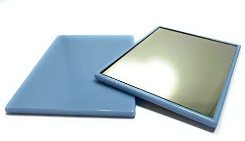 niavida Espejo de bolsillo cuadrado pequeño - Espejo de mano, cuerpo de plástico, espejo de cristal, color azul claro