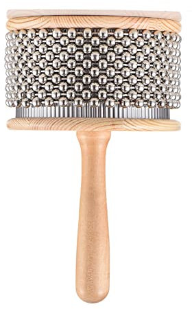 LAURAG Hölzernes Cabasa-Percussion-Musikinstrument, Metallperlenkette und Zylinder, Pop-Handshaker für Klassenzimmerband, mittlere Größe