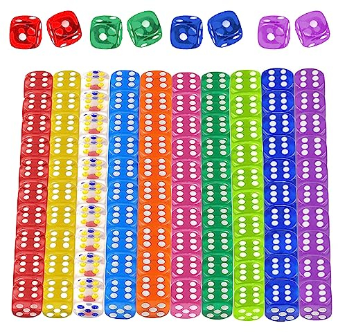 TECHEEL Würfel 100 Stück Bunte Würfel Set Sechsseitiger Würfels Farben Dice Würfels Bunt Set 6-Seitig 12mm Transluzent für Würfelspiele Tischspiele