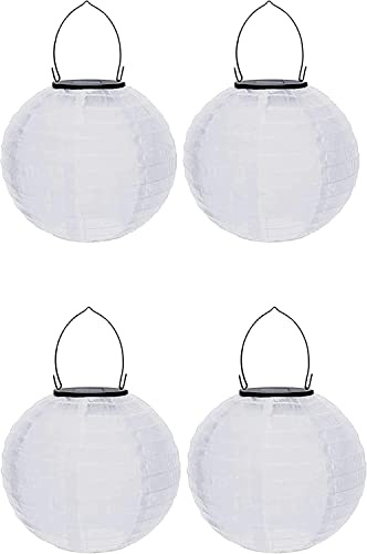 Youning Lampions Außen Wetterfest Solar LED Laterne Wasserdicht Hängende Solar Lampion für Außen 30cm Solarlaterne Outdoor Deko Nylon Papier Laterne Runde Gartenlampions Außenlaternen (4PCS/Weiß)