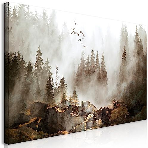murando - Wald Bilder 80x40 cm Bilder Akustikschaum Hochleistungsschallabsorber Schallschutz Leinwand 1 tlg Wandbild Raumakustik Schalldämmung Natur Vögel Nebel c-C-10082-b-a
