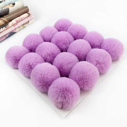 15 Stück Kunstfell Pompon Fellbommel 6cm Kunstfell Bommel Fellbommel Pom Pom DIY mit Gummiband Kunstfell Pom Ball für Mützen Schlüsselanhänger Schals Tasche Strickmütze Zubehör -Lila