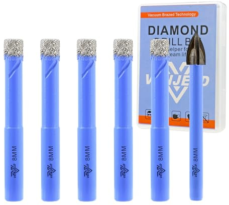 Diamant Fliesenbohrer Set - 8mm 5tlg. Diamantbohrer Lochsäge und 1 Stück 8mm Karbidebohrer für Keramik Porzellan Fliesen Marmor Granit - Rundschäfte mit Aufbewahrungskoffer VENJELD