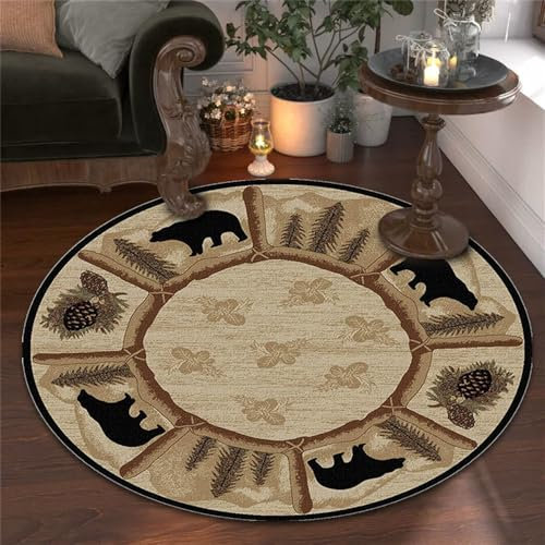 Highdi Teppich Rund Modern rutschfest Schlafzimmer Teppiche, Innenbereich Bär Tier Muster Runder Teppich fürs Wohnzimmer, Flur, Kinderzimmer, Büro (120cm,Tannenzapfen)