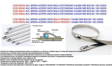 Avl brida acero inox bola estandar 4,6x260 mm bolsa 100 unds.