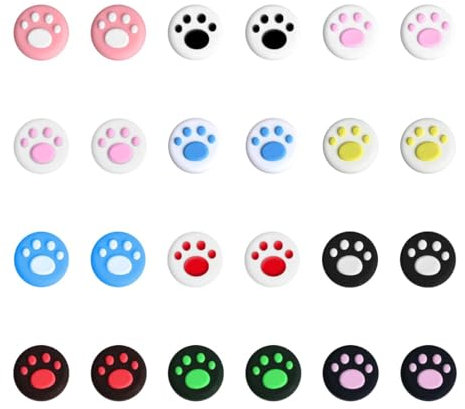 Tabanzhe Joystick Cover-24PCS Thumb Grip Caps Cute Cat Paw Soft Silicone Replacement Thumbstick Button Caps Joystick Caps for Nintendo Switch Controller(12 Colors)