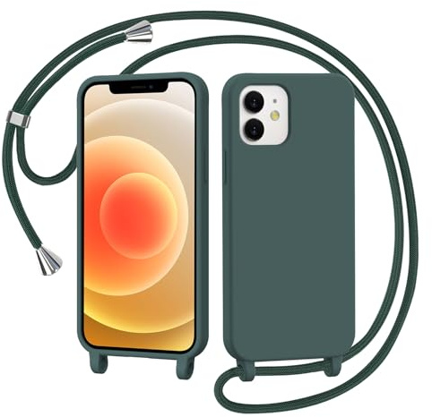 AOMYKE Handyhülle für iPhone 12 / iPhone 12 Pro Hülle mit Band, Handyband iPhone 12 / iPhone 12 Pro Hülle zum Umhängen Schutzhülle mit Kette Kordel Weich TPU Liquid Silikon Case， Grün