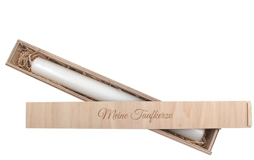 Holzkiste für deine Taufkerze Taufkerzenbox Kommunionskerzenbox Patenkerzenbox Kerzenbox Kerzenaufbewahrung Taufbox Konfirmationskerzenbox für deine Liebsten (Stabkerze bis 44cm)