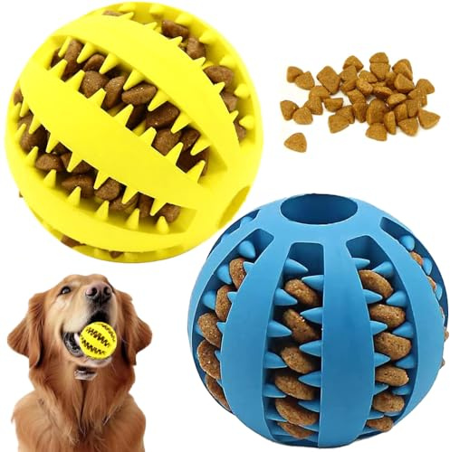 ruitao Lot de 2 balles de friandises pour animaux de compagnie, balles de nourriture en caoutchouc, jouets interactifs pour animaux domestiques, distributeur de balles de friandises pour chien