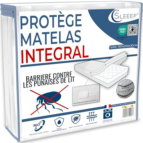 SLEEEP Matratzenschoner, 180 x 200 cm, Anti-Bettwanzen, mit Reißverschluss, wasserdichter Matratzenschutz, OekoTex – Hotelqualität