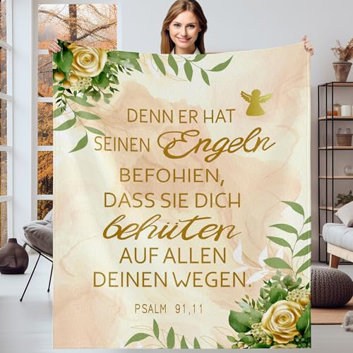 Gebiorty Christliche Geschenke Kuscheldecke, Religiöse Geschenke Decke mit Bibelvers Spruch Inspirierende Geschenkideen Hochzeitsgeschenke für Frauen Männer, Weiche Wolldecke 130x150cm