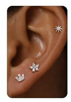 BodyBonita Orecchini Donna a Bottone con Parte Posteriore Piatta in Argento - Piccoli Set Orecchini Ipoallergenici in Argento Sterling 925 Cartilagine Piercing a Bottone con Zirconi Cubici