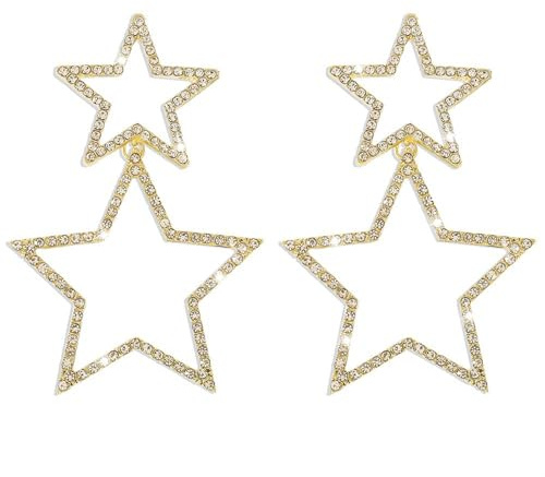 Boucle D'oreille Étoile Brillant, Double Couche Boucles D'oreilles Pendantes Étoile, Earrings for Women Élégant avec Strass pour Filles Femmes Accessoires de Fête, Vie Quotidienne, Noël (Doré)