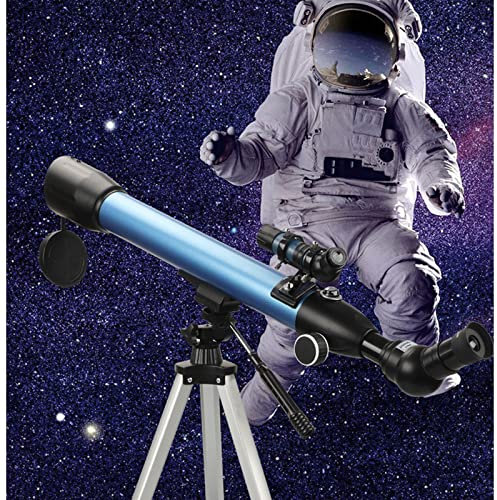 Astronomisches Teleskop 50-mm-Brechungsteleskop mit großer Apertur, Teleskope für die Astronomie, 45°-Zenitspiegel, Sternenbeobachtungsteleskop für Kinder und Anfänger (blau mit Telefonhalter)