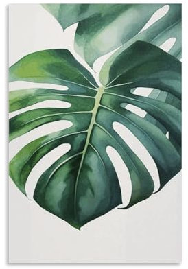 ZLFDSKGY Unframe Leinwandbild, Aquarell-Monstera-Blatt, bedruckt, Wanddekoration, hängende Leinwandbilder, Wanddekoration, Kunstposter für Wohnzimmer, Schlafzimmer, Badezimmer, 60 x 90 cm
