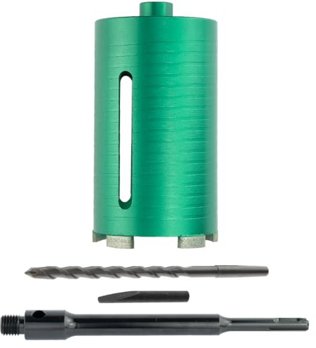 WEFARU Premium Diamant Trockenbohrkrone Beton Ø 102 mm, Nutzlänge 180 mm, SDS Plus Anschluss (200 mm lang) inkl Zentrierbohrer