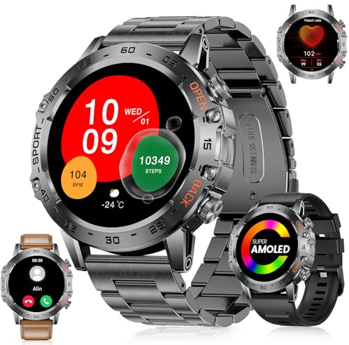 LIGE Smartwatch Herren Militär mit 530mAh Akku, 1.43'' AMOLED Sportuhr mit Telefonfunktion(3 Bänders), Herzfrequenz, SpO2, Schlafmonitor, IP68 Wasserdicht 120+ Sportmodi Fitnessuhr für Android iOS