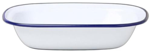 HOCHSTE® Falcon Enamel Oblong Pie Dish - Traditional White Baking Tray with Blue Rim, Oven Safe Up to 270°C, Dishwasher Friendly, Perfect for Pies, Puddings & Roasting 1 Pack - 30x22x7cm