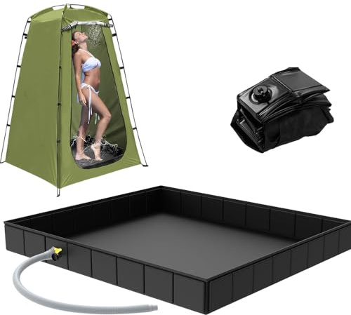 KUWUNG Foldable Shower Base, 104x104x13cm Foldable Shower Tent Base with Drain Hose, Waterproof Privacy Shower Base, Portable Shower Floor Base for Camping, Pet Outdoor Shower Tray