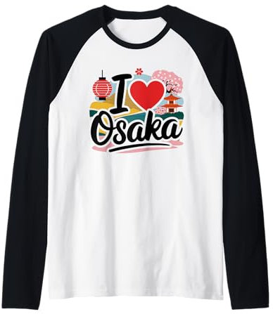I Love Osaka Japón Sakura Templo de flor de cerezo japonés Camiseta Manga Raglan