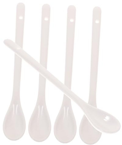 CIYODO Cucharas De Café De Cerámica 16.5 Cm, Cucharas Soperas Blancas, Microndas Resistentes, Uso Cocina y Papilla, Pack 5 Unidades